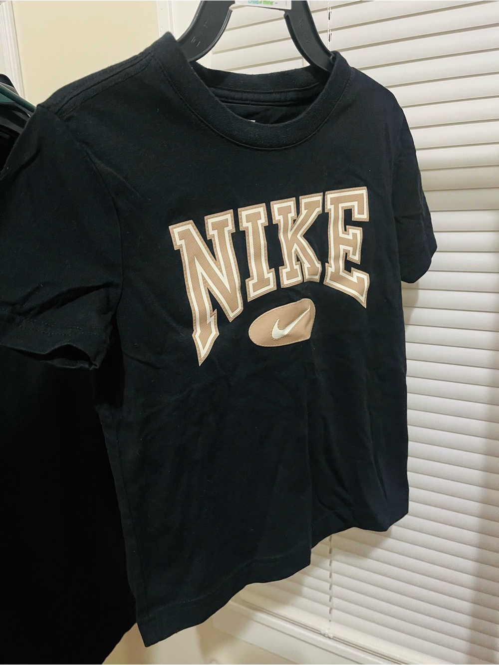 Nike Black Short Sleeve Tee with Tan Logo Graphic